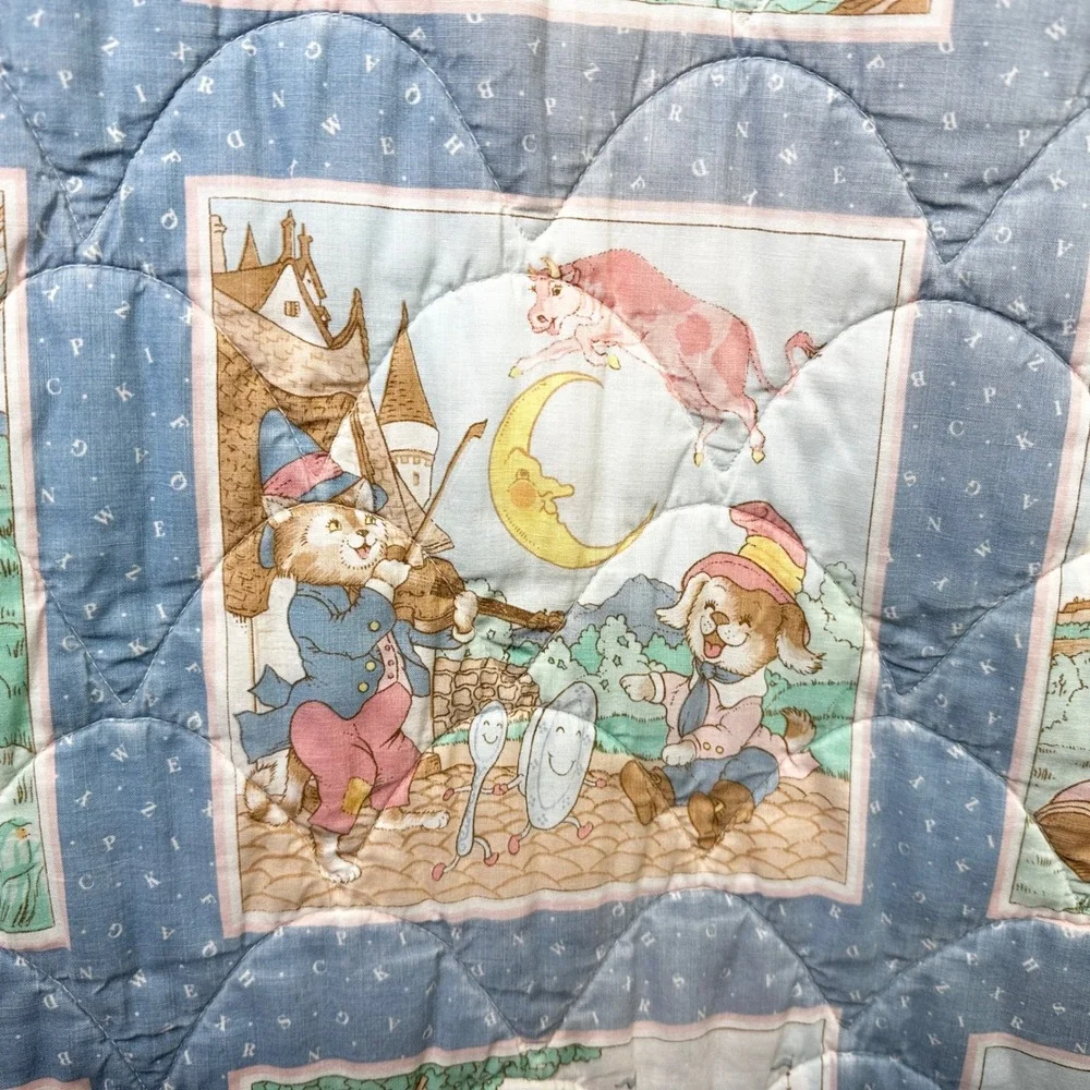 Vintage Nursery Rhymes Quilt Kids Storybook Blanket Mother Goose Pillow Pocket‎
